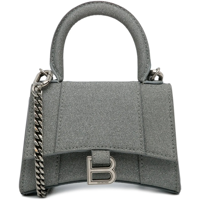 Balenciaga Schultertasche Mini Glitter Hourglass Satchel grau