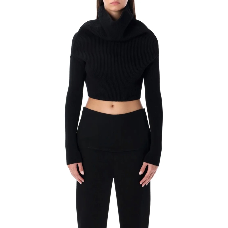 Rick Owens Trui met col Black Cropped Knit With Cowl Neck Black