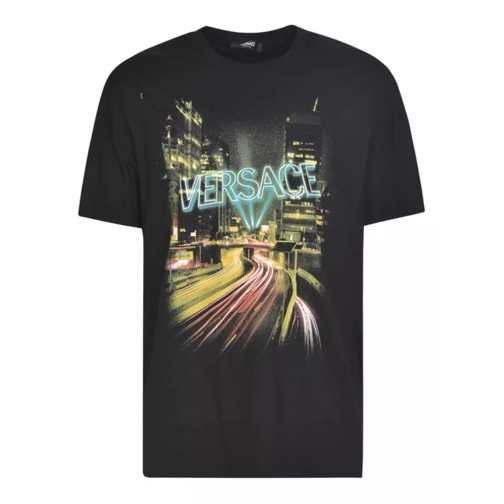 Versace Black Cotton T-Shirt With Graphic Print Black 