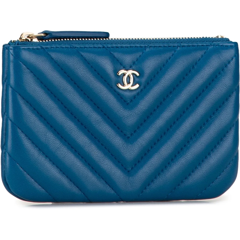 Chanel Necessaire Chevron Lambskin O Case Pouch blau