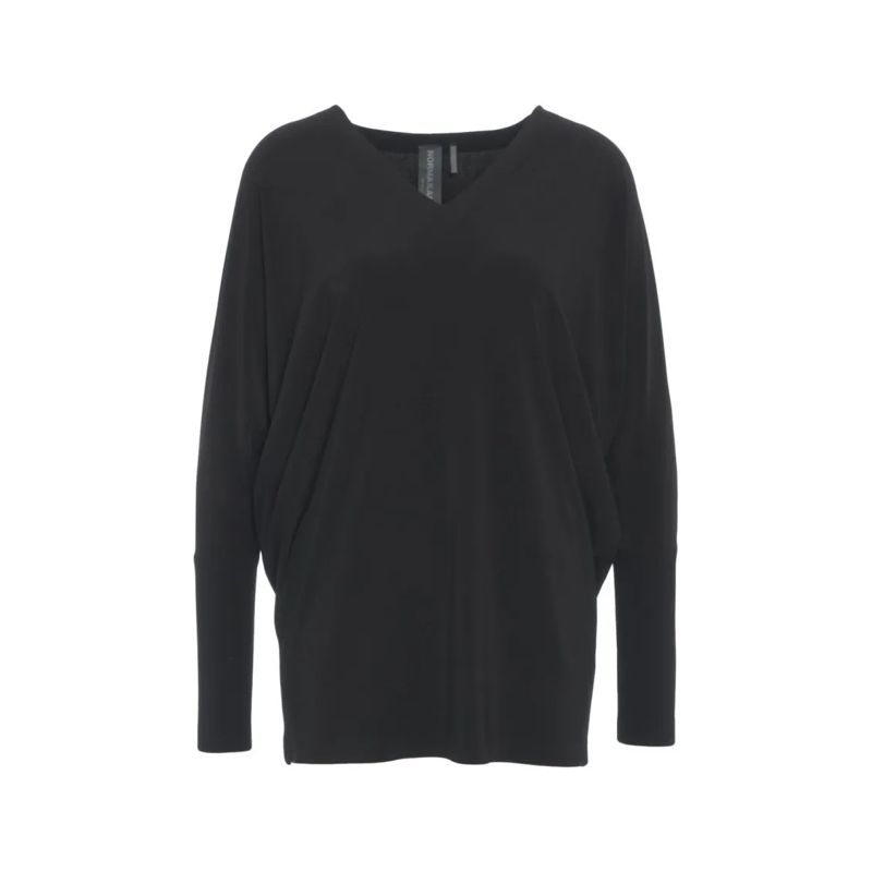 Norma Kamali Langärmeliges Oberteil Relaxed Fit Long-Sleeved T-Shirt With Classic V-Ne Black