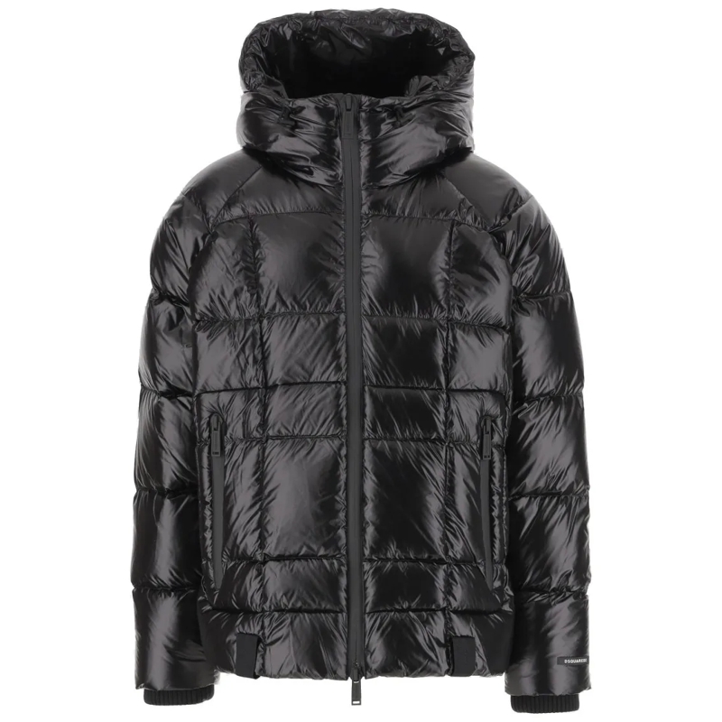 Dsquared2 Doudoune Shiny Finish Puffer Bomber Jacket With Hood Black