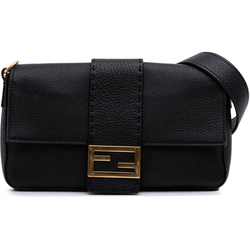 Fendi Schultertasche Leather Selleria Convertible Baguette Satchel schwarz