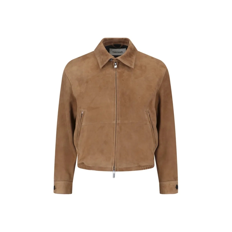 Tony Wack  Suede Blouson With Classic Collar And Zippered Poc Brown