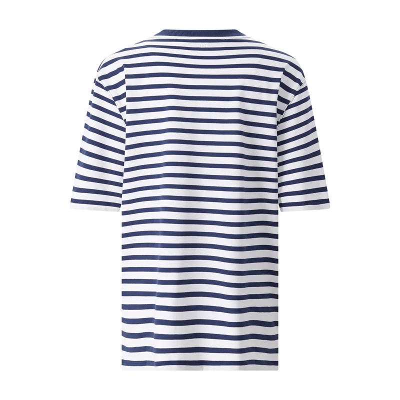 AMI Paris T-Shirt Classic White T-Shirt With Navy Stripe Detail Grey(Image 6)