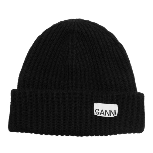 GANNI Structured Rib Beanie Black Cappello di lana