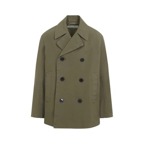 Dries Van Noten Manteaux transitionnels Razel Khaki Green Cotton Short Coat Green