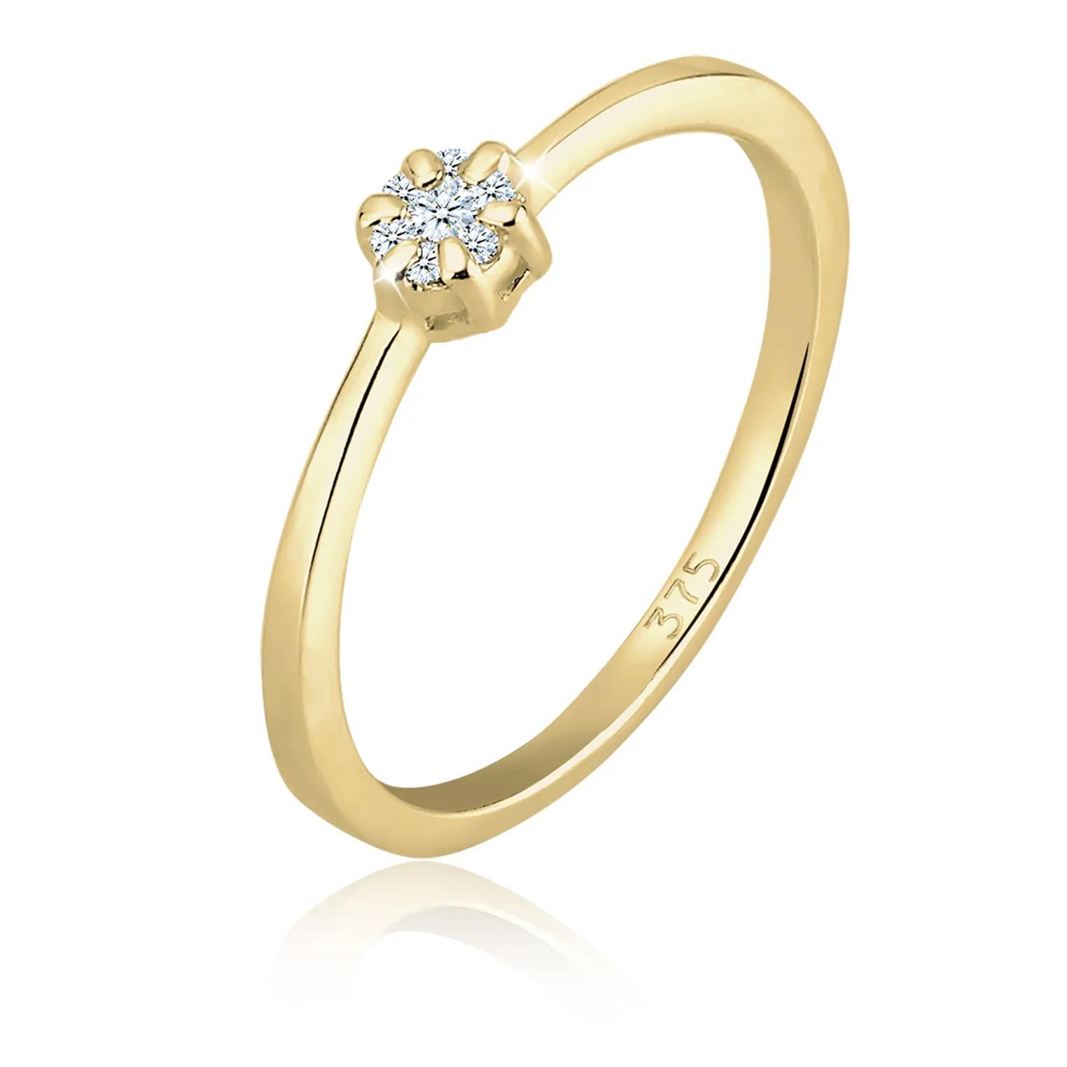 Elli Ringe - Ring Verlobung Blume Diamant (0.045 ct.) 375 Gelbg - Gr. 52 MM - in Gold - für Damen