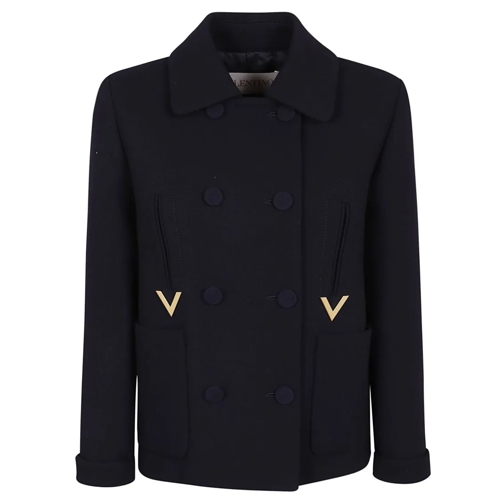 Valentino Blazer Caban In Double Crepe Texture Blue