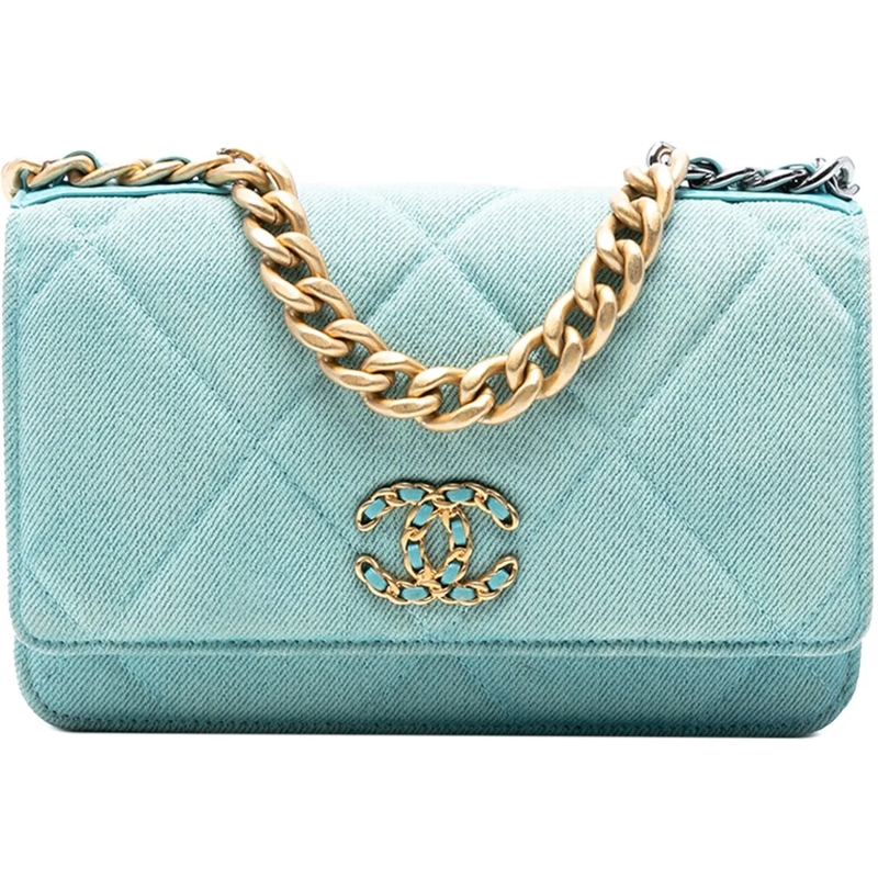Chanel Schultertasche Denim 19 Flap Wallet On Chain blau