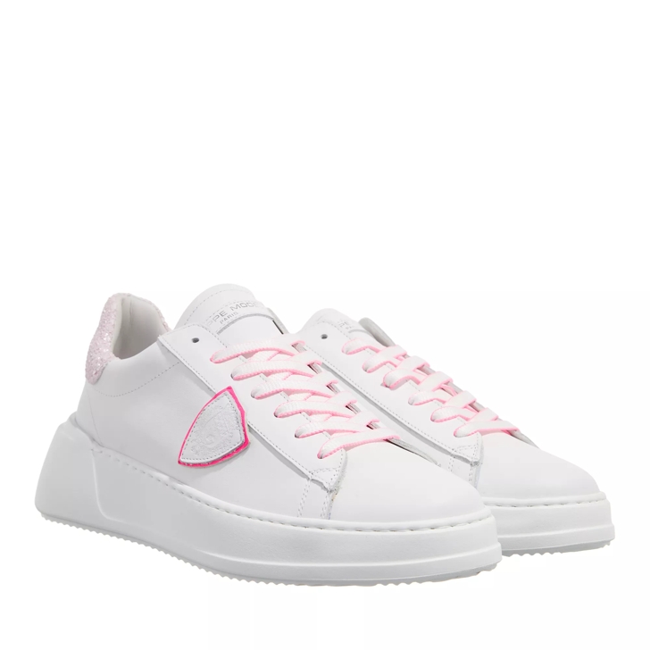 Philippe Model Tres Temple Low Woman Veau Glitter Blanc Fucsia Platform Sneaker