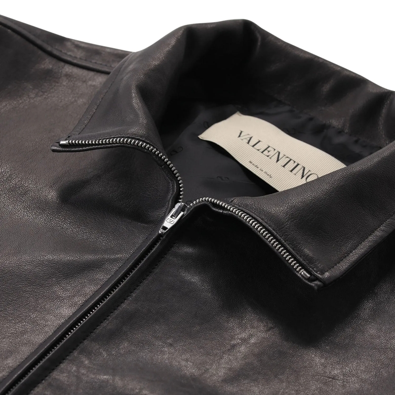 Valentino Garavani Veste en cuir Lederjacke mit Reißverschluss schwarz(Image 4)