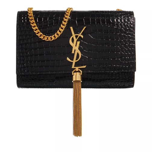 Saint Laurent Kate Small Tassel In Crocodile Embossed Bag Black Crossbody Bag