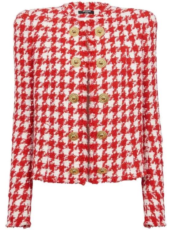 Balmain - Houndstooth Tweed Jacket - Größe 36 - red