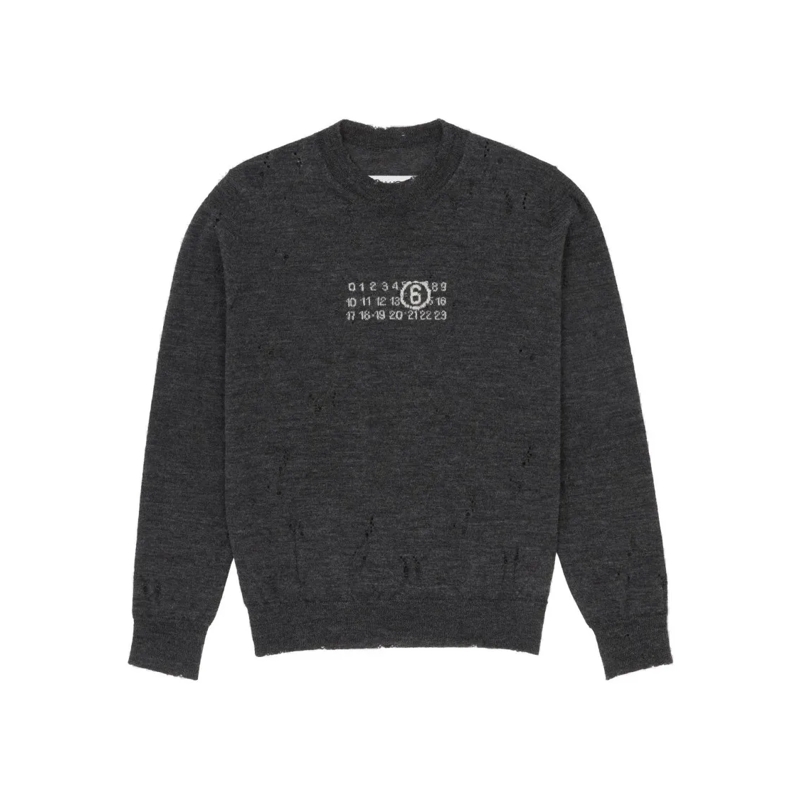 MM6 Maison Margiela Pull Crewneck Sweater With Distressed Details And Uniqu Grey