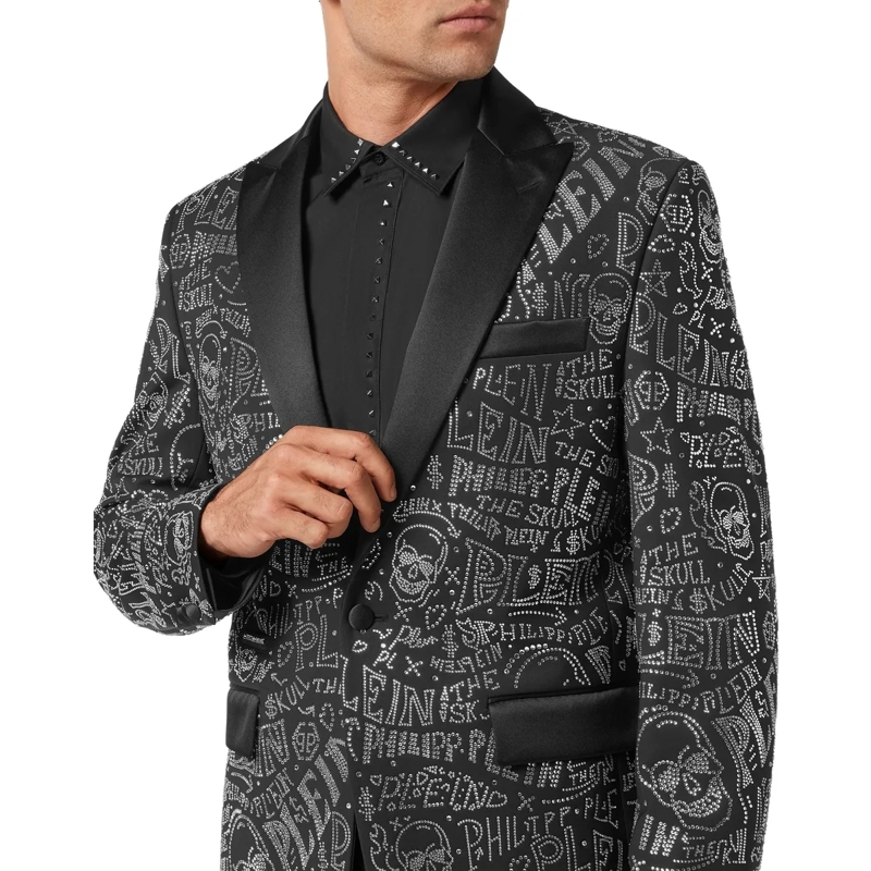 Philipp Plein Blazer Einknopf-Blazer Slim Fit Skull And Plein Mit Schmu schwarz(Image 4)