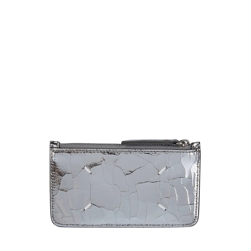 Maison Margiela Geldbörse Cracked Silver Leather Card Holder Grey