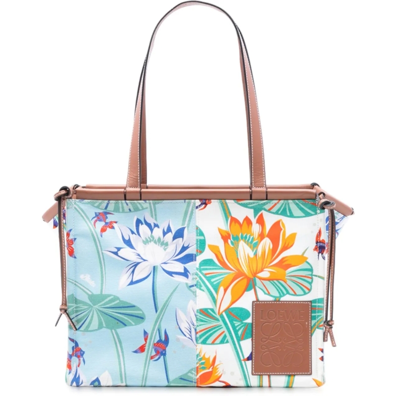 Loewe Shopper Paulas Ibiza Small Canvas Waterlily Print Cushion  grün