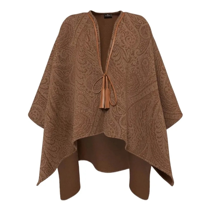 Etro Cape Paisley Jacquard Cape With Tassel Tie Closure Brown