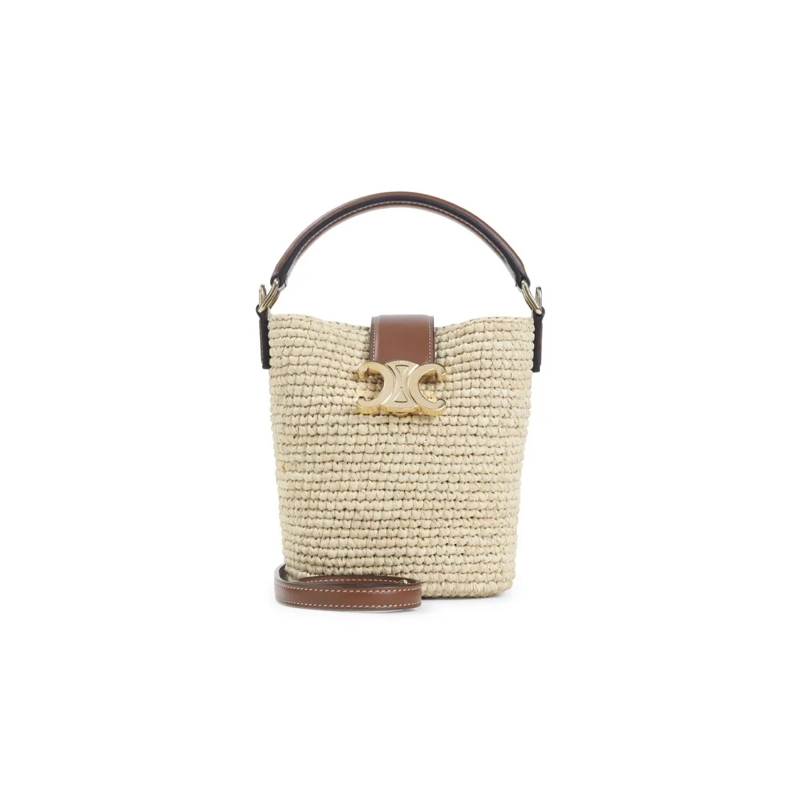 Celine Buideltas Compact Raffia Bucket Handbag Neutrals