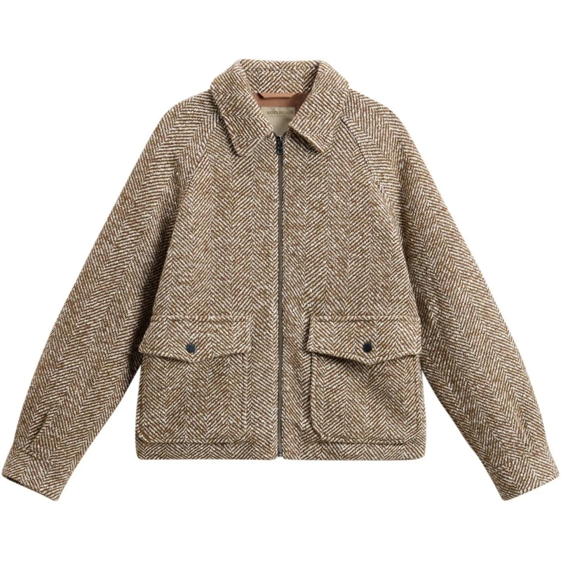 Woolrich Veste de transition Harringbone Jacket White Beige beige