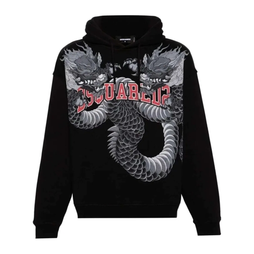 Dsquared2 Hoodie Dragon-Print Cotton Hoodie Black