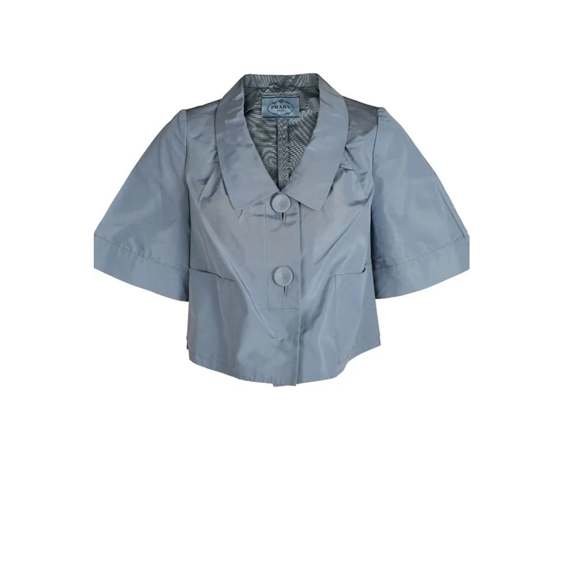 Prada T-shirt Cropped Silk Top With Front Pockets Grey