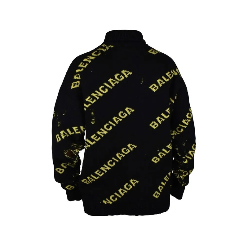 Balenciaga Trui met col Distressed Knit Sweater With Turtleneck Black
