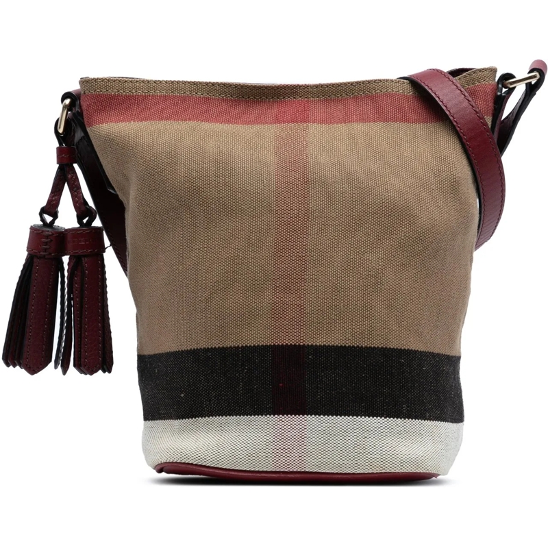 Burberry Sac à bandoulière Mini Mega Check Canvas Ashby Tassel Bucket Bag braun