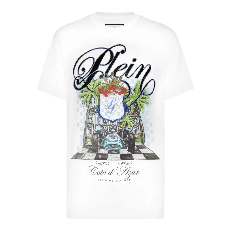 Philipp Plein T-Shirt T-Shirt Rundhalsausschnitt Mit Schmucksteinen weiss