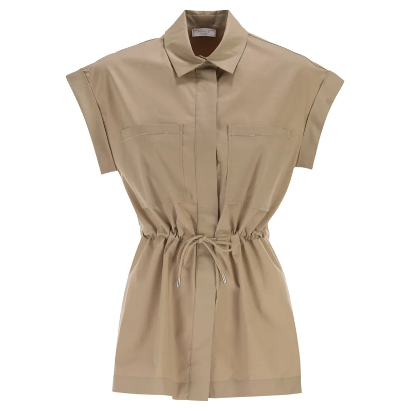 Peserico Blouse Stretch Cotton Blouse With Drawstring Waist Pink