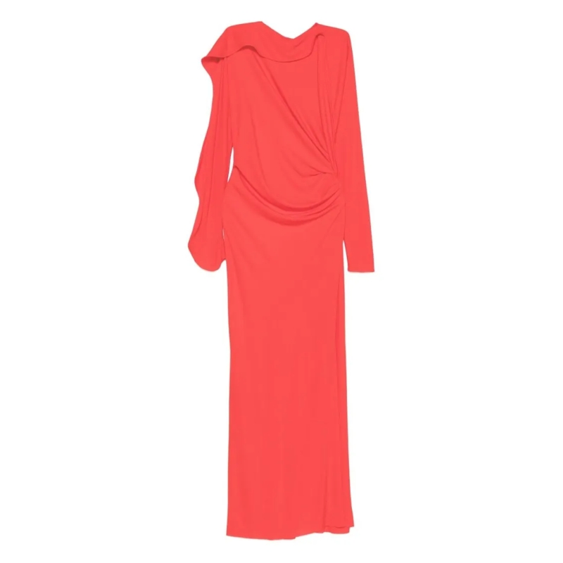 Victoria Beckham  Draped Orange Viscose Jersey Maxi Dress Red