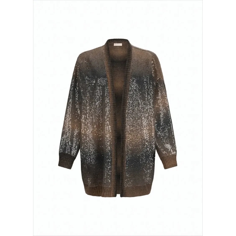 LIU JO Vest Gradient Sequin-Embellished Long Cardigan Brown