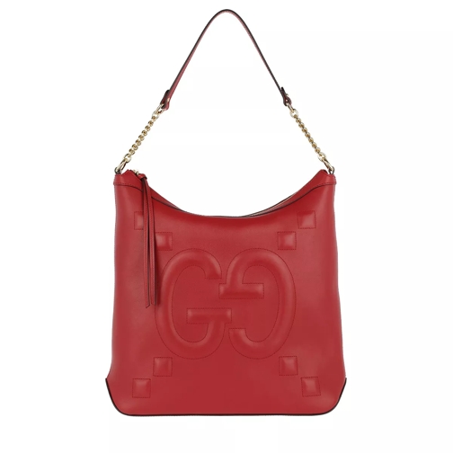Gucci Embossed GG Leather Hobo Bag Hibiscus Red Hobo Bag
