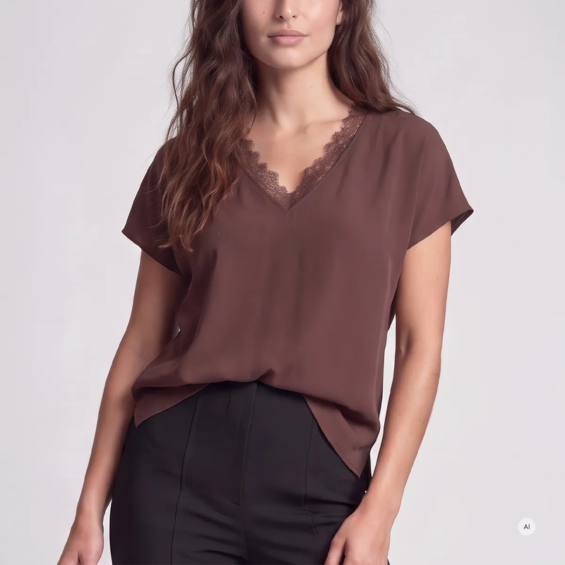 Marc Aurel Bluse Top- Seitenschlitze- überschnittener Arm- kurz braun(Image 3)