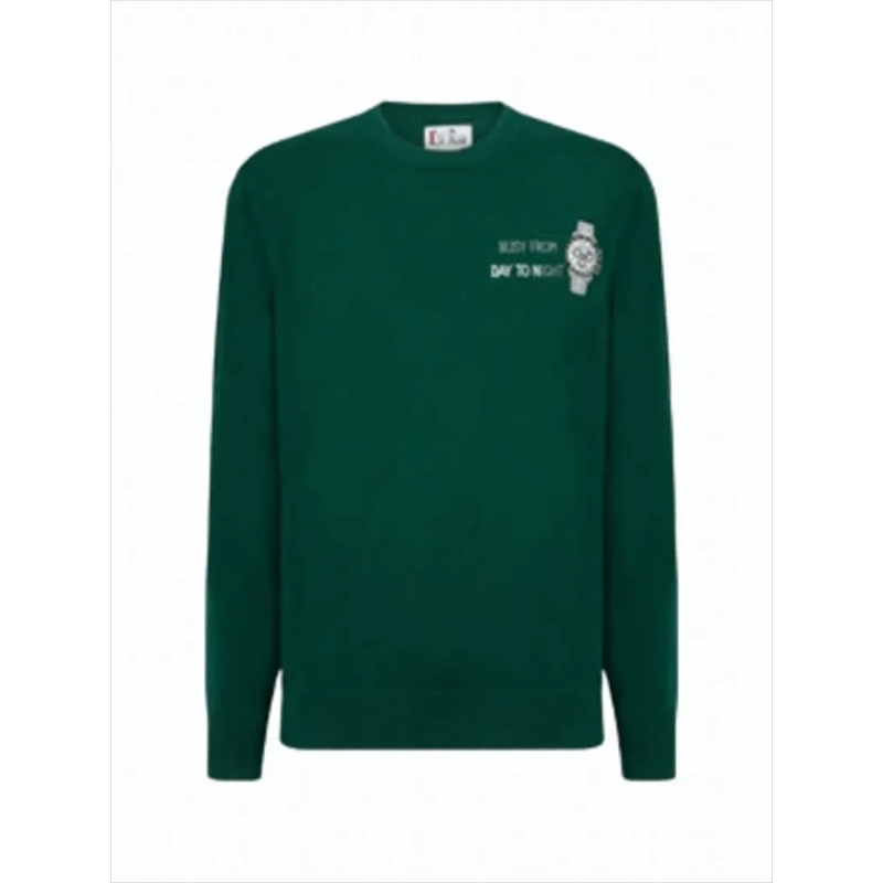 Mc2 Saint Barth  Embroidered Green Crew Neck Knit Sweater Black
