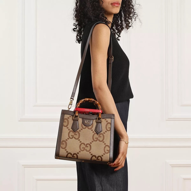 Gucci Diana jumbo GG small tote bag in camel and ebony canvas