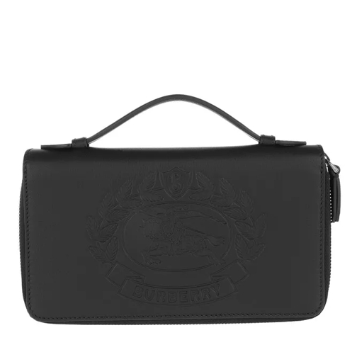 Burberry Embossed Crest Leather Travel Wallet Black Overslagportemonnee