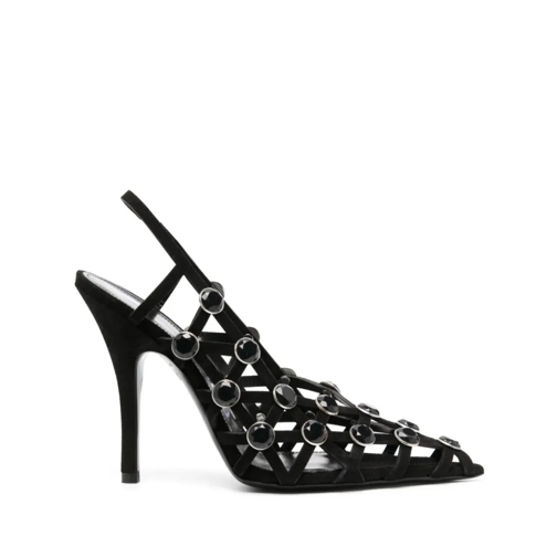 The Attico 125Mm Embellished Suede Slingback Pumps Black Pumps