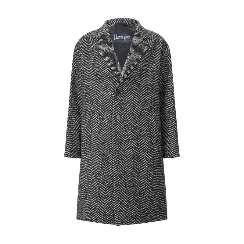 Herno Parka Mantel mit Fischgrätenmuster Schwarz