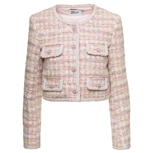 Self Portrait Pink Short Jacket With Paillettes And Jewel Button Pink 