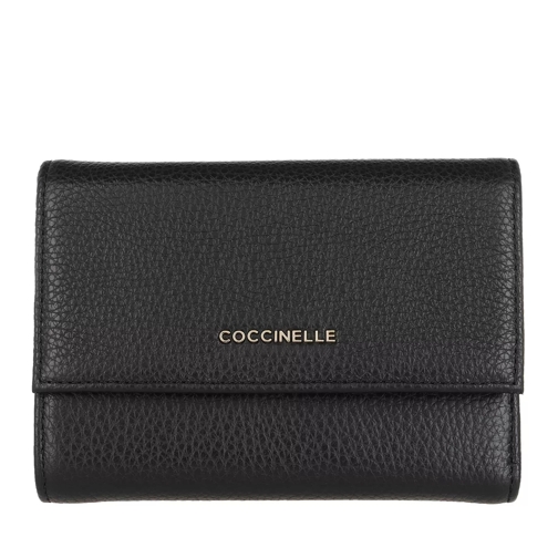 Coccinelle Wallet Grainy Leather Noir Tri-Fold Portemonnaie