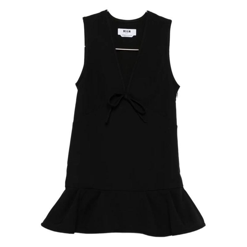 MSGM Mini-jurk Sleeveless Black Ruffled Hem Dress With V-Neckline Black