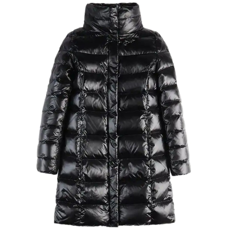 Fay  Quilted Nero Down Coat With Structured Collar Black