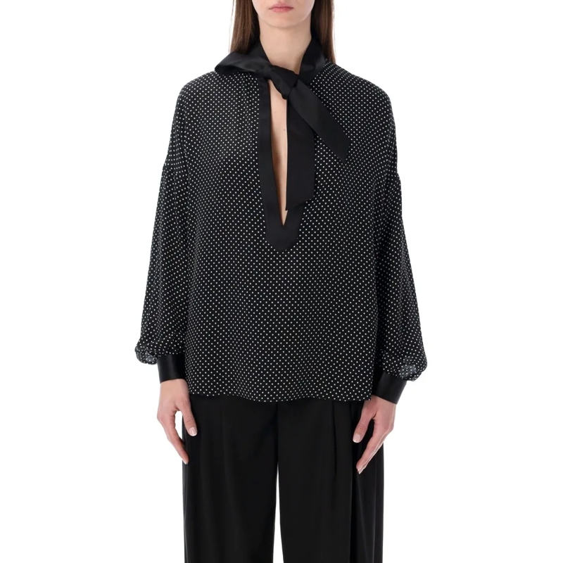 Tom Ford Overhemd Polka Dot Silk Lavallière Tunic Top Black