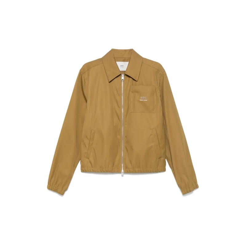 AMI Paris Bomberjacke Logo Plaque Twill Bomber Jacket braun