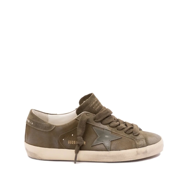 Golden Goose Low-Top-Sneaker Low-Top Sneakers With Distressed Olive Green Silk Green