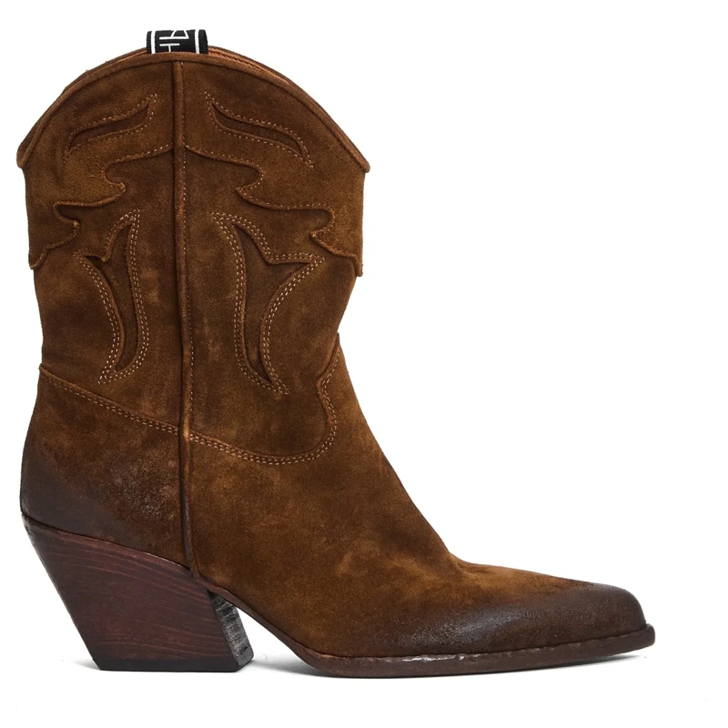Elena Iachi Stiefel Ankle-High Western Boots In Washed Cognac Suede Brown