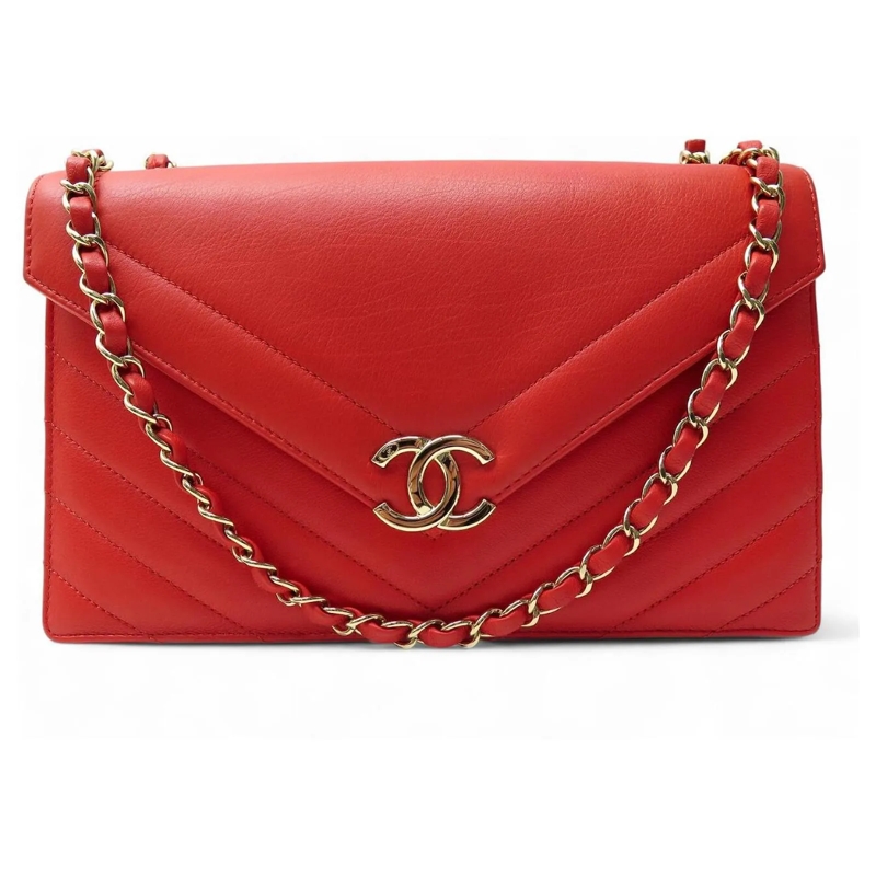 Chanel Sac à bandoulière CHANEL CHEVRON LEDER ROT UMSCHLAG HANDTASCHE rot
