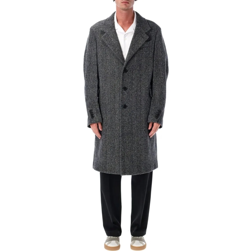 Givenchy Bontjassen Grey Herringbone Wool Overcoat Grey